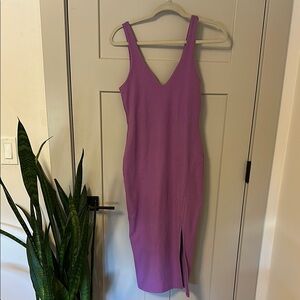 Beyond Yoga Purple Ribbed Bodycon Midi Dress